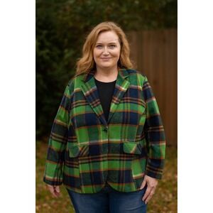 Elleven Green Plaid Two-Button‎ Blazer Suit Womens Size 2XL Long Sleeve Jacket